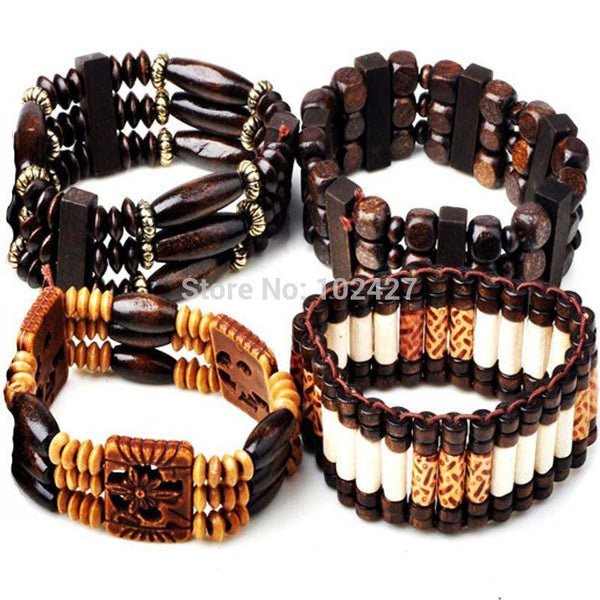 Wood Beads Charm Bracelet