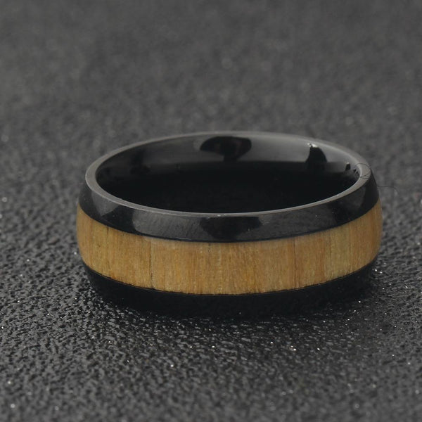Wood Inlay Stainless Steel Ring