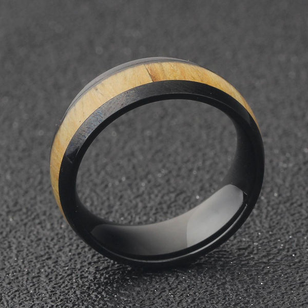 Wood Inlay Stainless Steel Ring