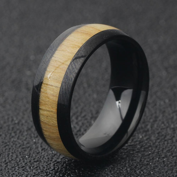 Wood Inlay Stainless Steel Ring