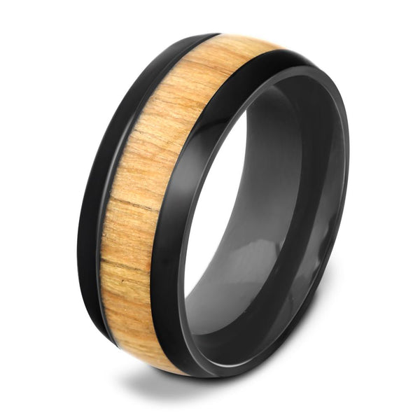 Wood Inlay Stainless Steel Ring