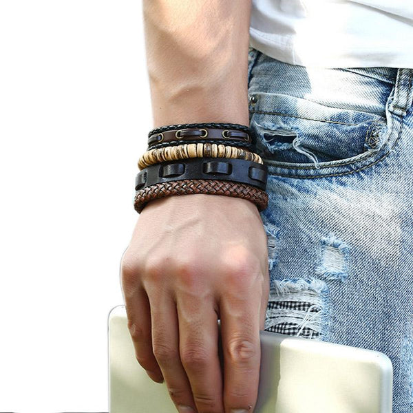 Retro Men Wood Beads Bracelets