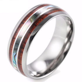 Titanium with Double Wood & Pearl Ring