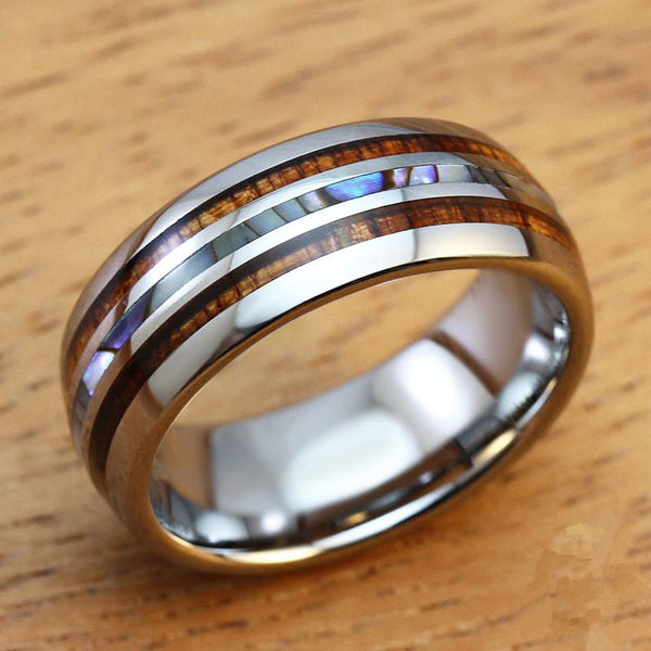 Titanium with Double Wood & Pearl Ring